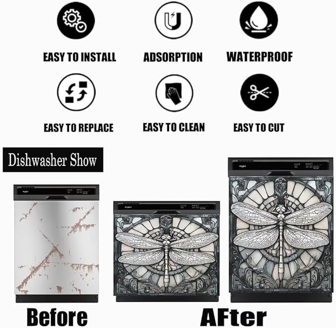 Dishwasher Magnetic Cover Front Door Dragonfly Refrigerator Magnet Decor Magnetic Sheet Sticker for Kitchen Appliance 23X17 in