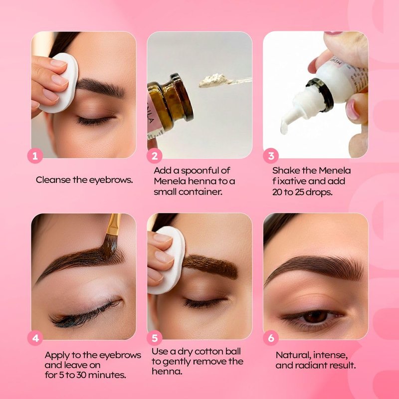 MENELA Eyebrow Henna Tint Kit – Dark Brown – Up to 60 Applications, DIY & For Professional Use, 2.5g Henna + 15ml Fixer, Bamboo Extract, Easy At-Home Brows, Ammonia-Free, Vegan