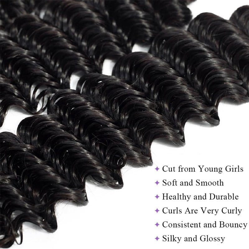 Deep Wave Bundles - 100% Unprocessed Brazilian Virgin Human Hair | 20” Double Weft for Natural Black Women