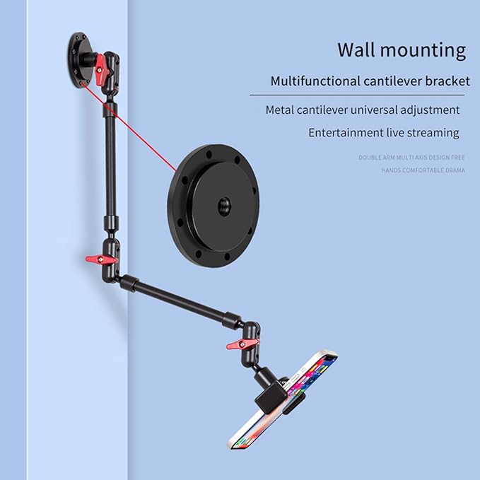 Wall Mounted Phone Holder Magic Arm 360° Rotation Adjustable Metal Base Screw in Wall Sturdy for Kitchen Bedroom Home 22 Inch ABS Phone Clip