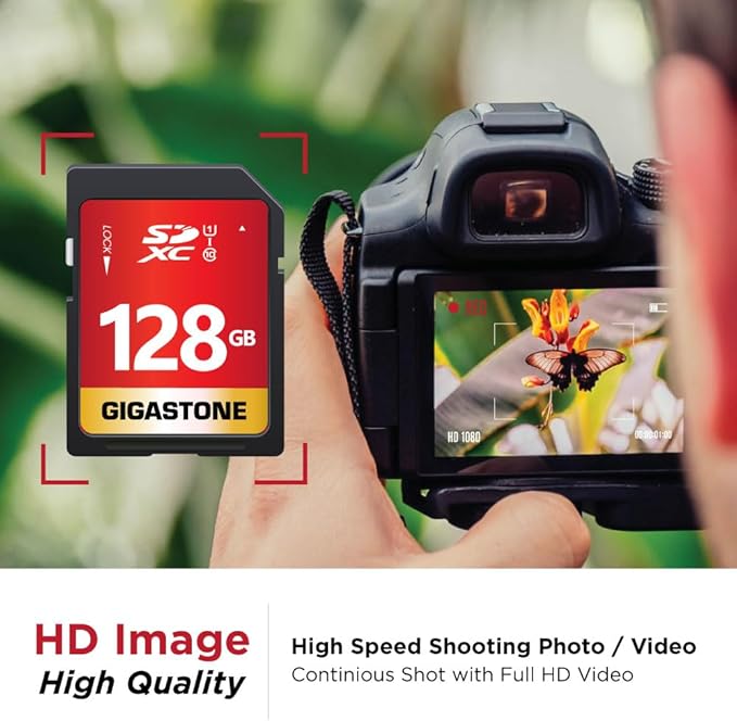 GIGASTONE 128GB SD Card 5-Pack UHS-I U1 Class 10 SDXC Memory Card Full HD Video for Digital Camera, Full-Sized SD Card, with 5 mini case