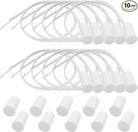 FOCMKEAS 10PCS Recessed Wired Security Window Door Contact Sensor, Normally Closed NC, Door Alarm Magnetic Reed Switch with 2 Wire, ABS White, RC-33