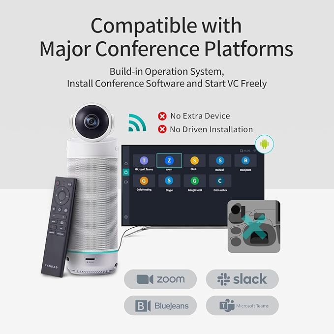 KanDao Meeting S 1080P HD Conference Room Camera, AI Face Recognition and Speaker Tracking, 8 Noise Cancelling Mics, Smart Zoom, Automatic Focus, 180-Degree, Plug & Play, Compatible with Teams, Skype