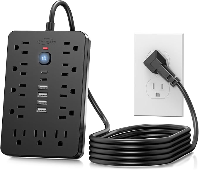 JouleLoom 5 FT Flat Plug Surge Protector Power Strip,11 Multiple AC Outlets with 6 USB Ports (2 USB C), 5 Feet Extension Cord, 1250W/10A, One Touch Switch Button, 17 in 1 Compact powerstrip