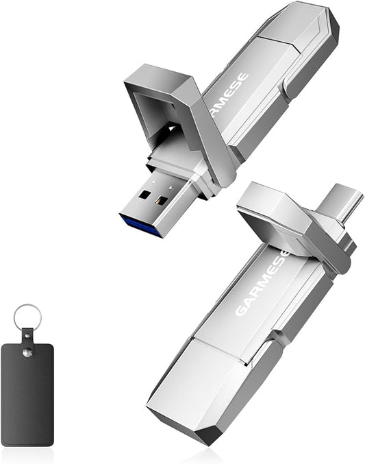 GARMESE 256GB USB C SSD Flash Drive Up to 450MB/s USB 3.2 Solid State Thumb Drive Type-A + Type-C 2-in-1 Flash Drive Memory Stick Data Storage Compatible with Smartphone Tablet Computer Game Console