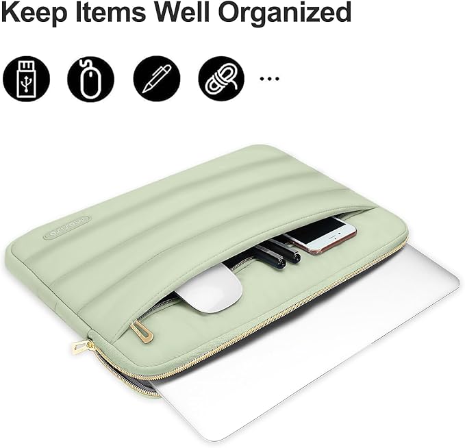 MOSISO Laptop Case 16 inch, 15-15.6 inch Puffy Laptop Sleeve Compatible with MacBook Pro 16 M5 M4 M3 M2 M1, HP Dell ASUS Acer Toshiba Lenovo, Polyester Horizontal Bag with Small Case, Sage Green