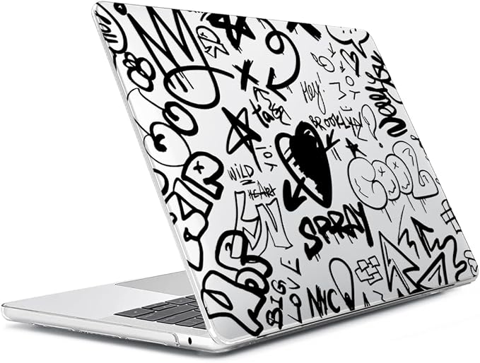 HOHAIYOO Compatible with MacBook Air 13 inch Case 2026 2025-2022 M5 A3449 M4 A3240 M3 A3113 M2 A2681, Hard Shell&Keyboard Cover&Screen Film&Webcam Cover for MacBook Air 13.6 inch Case, Black Graffiti