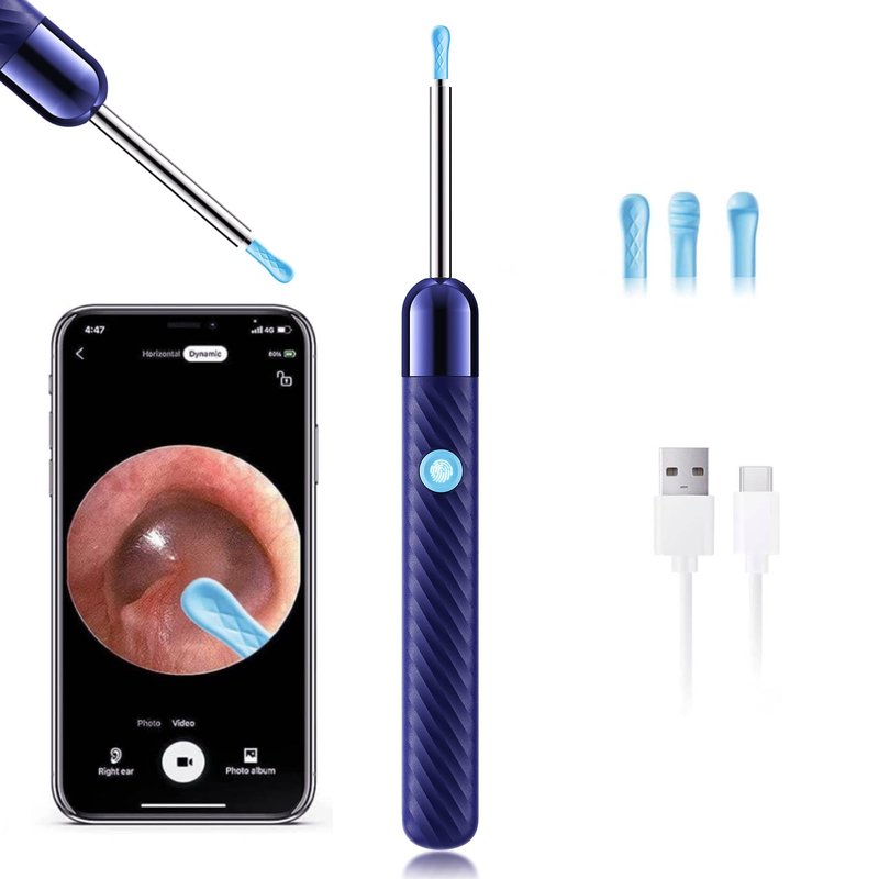 Ear Wax Removal - Earwax Remover Tool with Ear Set - Ear Canal Cleaner with 1080P Camera - FSA HSA Eligible - Ear Cleaning Kit with Ear Spoon - Ear Camera for iOS & Android (Navy Blue)