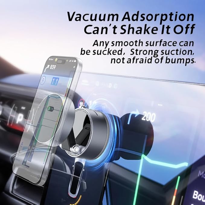 ROARADE Magnetic Phone Holder for Car, [360° Rotatable] Phone Mount with Strong Suction Cup & Retractable Stand, Foldable Phone Holder for iPhone 16/15/14/13 and All Smartphone (White)