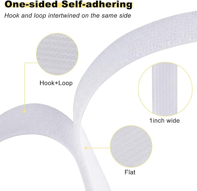 YMCRLUX 1"x32ft Hook and Loop Straps with 50 Metal Buckles, Adjustable Fastening Cable Straps, Cut-to-Length Cinch Strap, Reusable Nylon Securing Cord Ties for Organizer or Storage, 1 inch Wide, White
