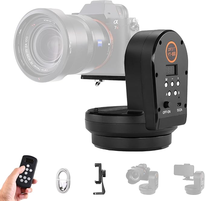 Soonpho M2 Motorized Rotating Panoramic Tripod Head, Remote Control Pan Tilt Head with Remote Control and Mobile Phone Clip for DSLR Cameras, Camcorders, Smartphones, Tripod,