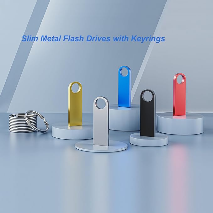 5 Pack 4GB USB Flash Drive with Keychains, Wooolken Sleek Metal USB 2.0 Thumb Drives Memory Stick for PC Laptop Computer