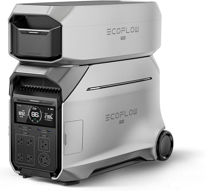 EF ECOFLOW 8kWh Portable Power Station: DELTA Pro 3 with AC Cable and Extra Battery, 120/240V 4000W AC Output, Solar Generator for Home Use, Camping, Emergencies, RVs, and Outdoor Generators