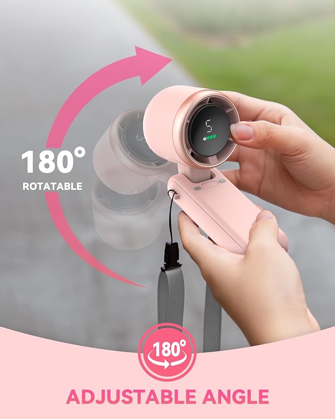 PlayHot Portable Handheld Turbo Fan, 5-Speed Personal Fan, USB-C Rechargeable Fan Up to 12 Hours, 3 IN 1 Hand Fan with Air Turbo Tech Cooling, Travel Fan for Cruise, Beach, Gifts for Women (Pink)