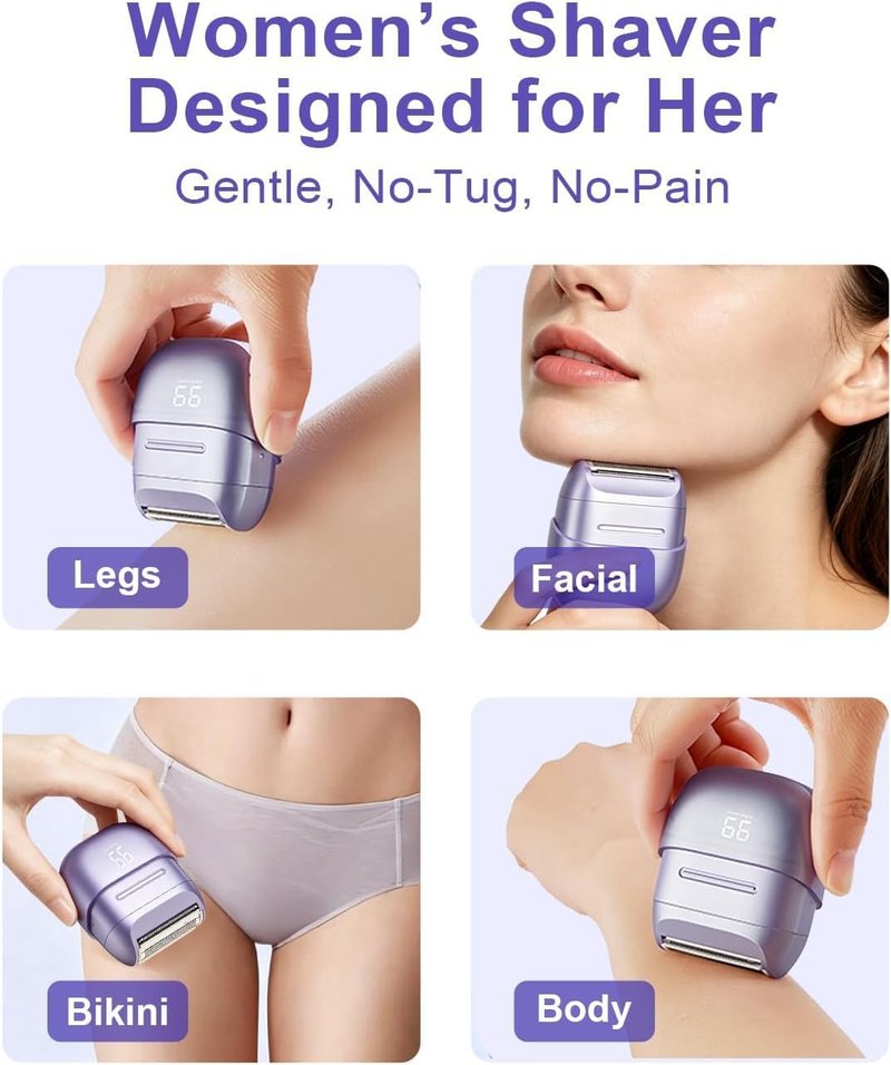 Electric Razors for Women - Waterproof Mini Rechargeable Shaver for Hair Removal | Legs, Face, Body, Bikini (Purple)