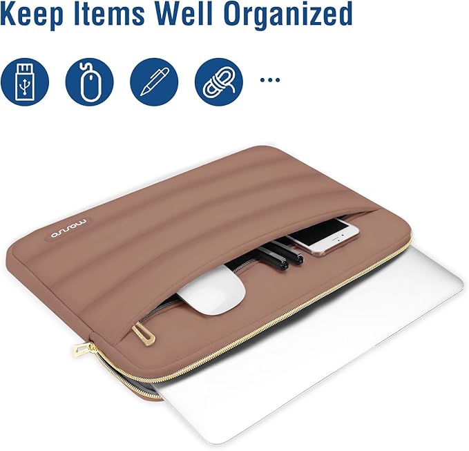 MOSISO Laptop Case 13.3 inch,13-13.3 inch Puffy Laptop Sleeve Compatible with MacBook Neo/Air 13.6 M5 M4 M3 M2 M1/Pro 13/14,HP Dell ASUS Lenovo,Polyester Horizontal Bag with Small Case, Mocha