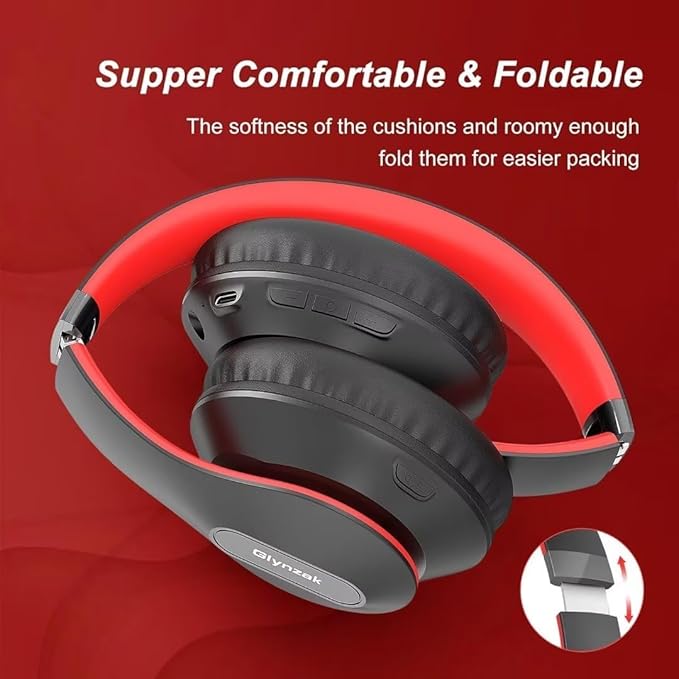 Glynzak Wireless Bluetooth Headphones Over Ear 65H Playtime HiFi Stereo Headset with Microphone and 6EQ Modes Foldable Bluetooth 6.0 Headphones for Travel Smartphone Computer Laptop