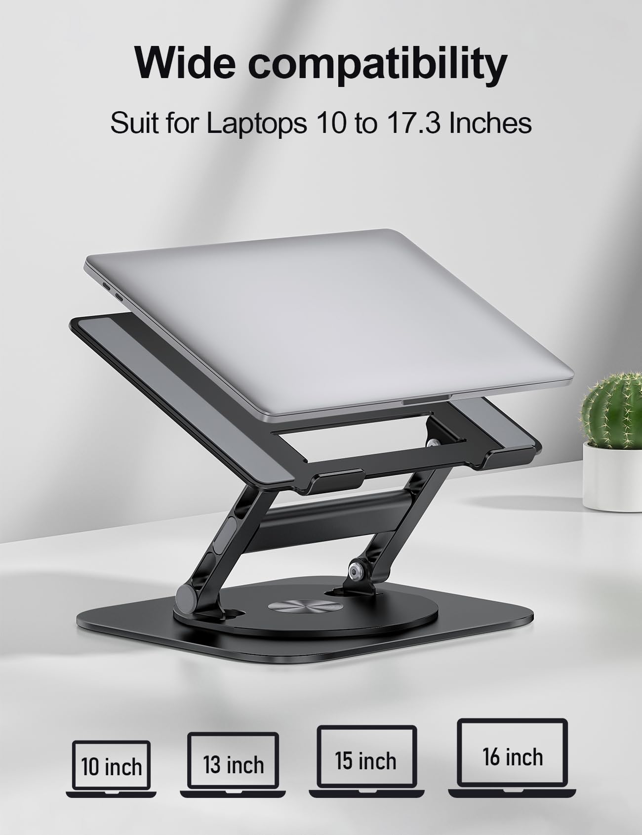 MCHOSE Laptop Stand, H-Design Stable Computer Stand, Ergonomic Laptop Riser with 360° Rotating Base, Notebook Compatible with All 10-17” Laptops, Black