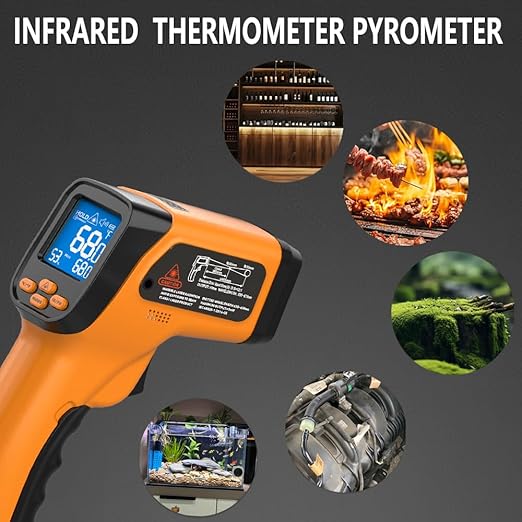 MOONASCEND Infrared Thermometer Gun for Cooking, Non Contact Thermometers Laser Temperature Guns with K-Type Probe, 12:1 Dual-Mode Temp Gun (-58°F to 1472°F), Pizza Oven, BBQ, Home Repairs, HVAC