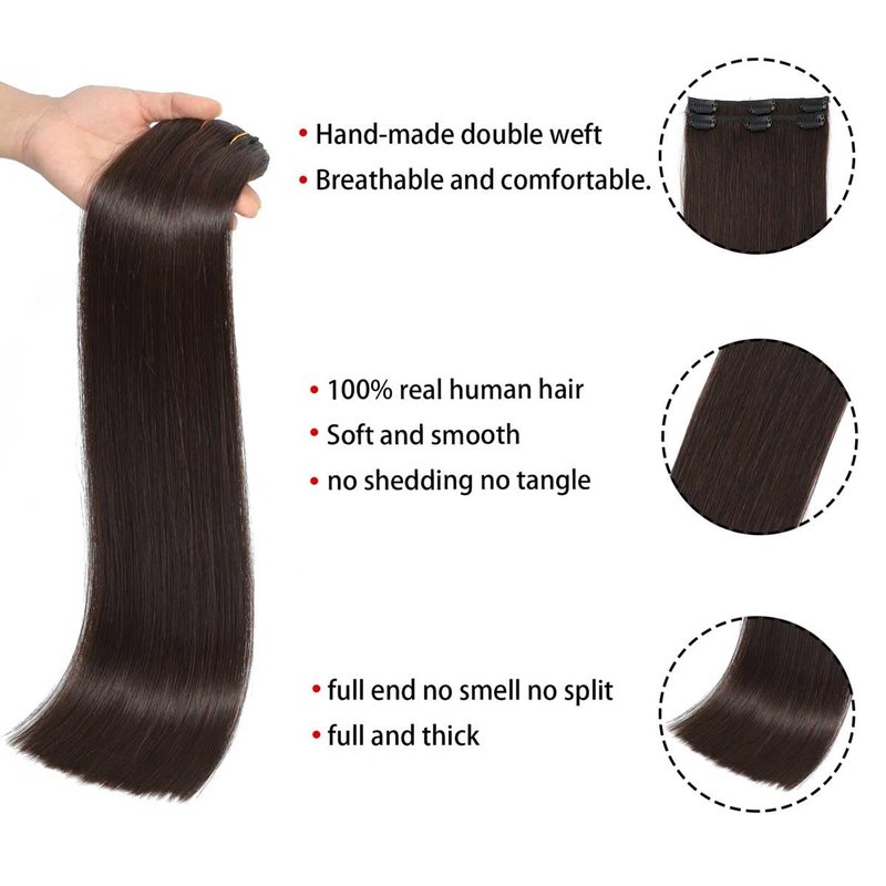 Clip in Hair Extensions Real Human Hair Straight 7pcs 110g Clip ins Hair Extensions Brazilian Remy Human Hair 16 Clips Double Weft Human Hair For Women (14 Inch, #2 Dark Brown)