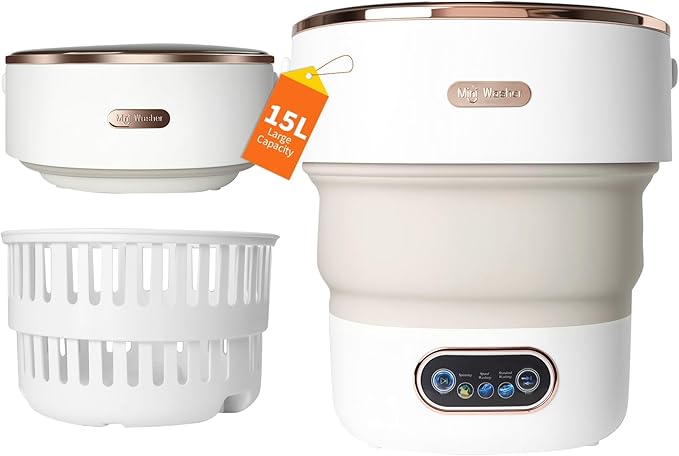 Portable Washing Machine 15L, Mini Washer with 4 Modes and Spin Basket, Large Capacity Laundry Washer Deep Cleaning for Underwear,Baby Clothes, Foldable Washing Machine for Apartments,Camping,Travel