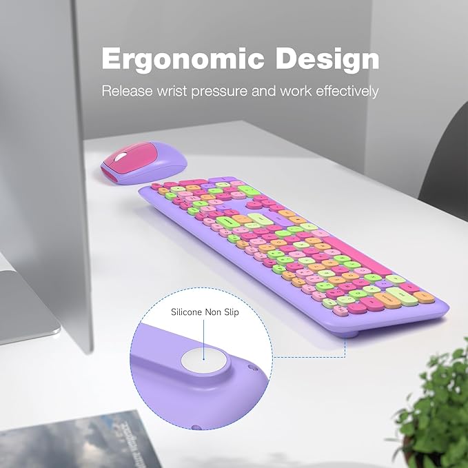 KNOWSQT Wireless Keyboard and Mouse Combo, Pale Purple Full-Sized 2.4G Silent Keycap Colorful Keyboards, USB Dongle Plug Play, Laptop, Windows, PC, Mac, Desktop