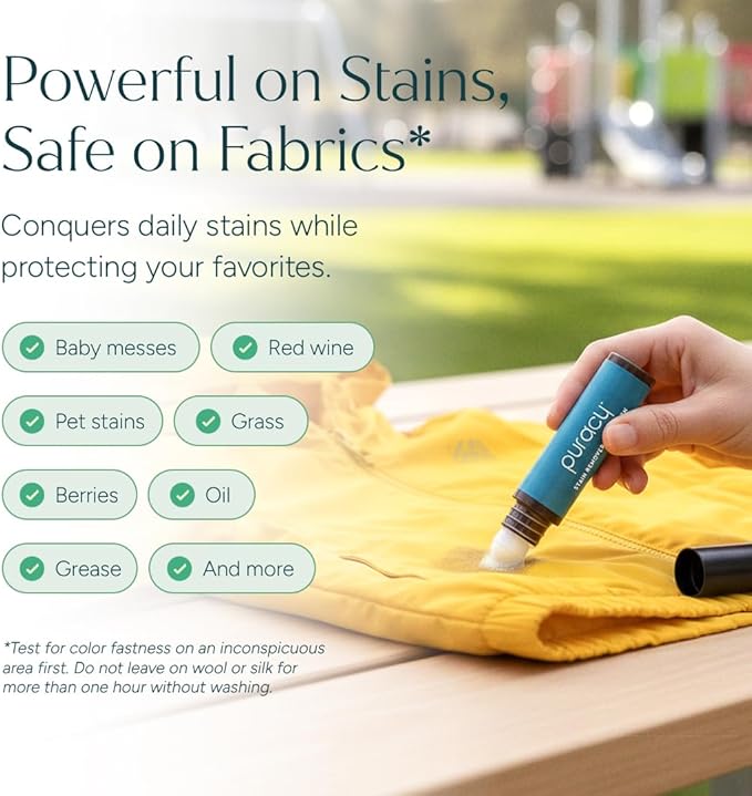 Puracy Stain Remover Pen, Natural Based Travel and Laundry Stain Cleaner for Clothes, Baby Essentials, Kids Stains, Oil and Fabric Spot Cleaner, Unscented (Stain Remover Pen, 0.33 oz, 3 pack)