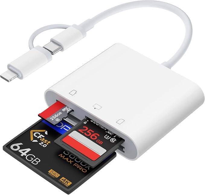 Aplimln Lightning and USB C SD Card Reader for iPhone iPad Mac Android Phone Laptop, 3 in 2 Memory Card Reader Supports Compact Flash SD Micro SD CF Card, Digital Camera Adapter Plug and Play