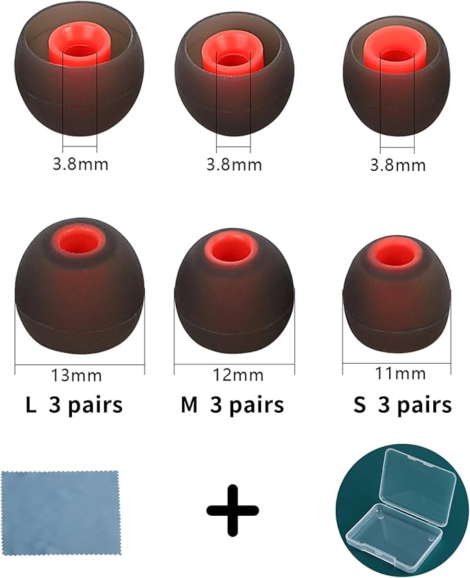 TSZYYM Earbud Tips Ear Bud Tips Soft Anti Slip Washable and Reusable Silicone Replacement Earbud Tips Fit Most in-Ear Earbuds(Inner Hole 3.8mm -5.1mm) 18pcs S M L