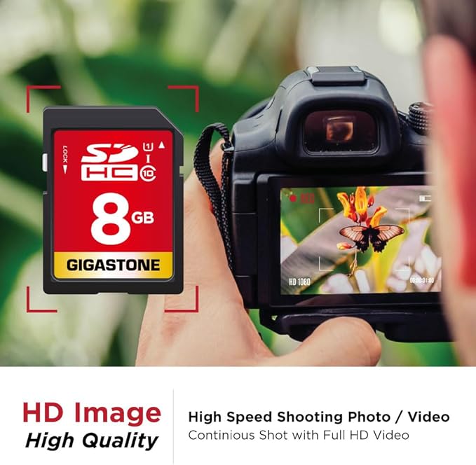 GIGASTONE 8GB SD Card 2-Pack UHS-I U1 Class 10 SDHC Memory Card Full HD Video Kodak Olympus Digital Camera, with 2 Mini Cases