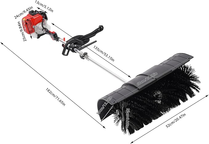 Portable Outdoor Hand Held Gas Power Broom 2.3HP 52CC 2 Stroke Engine Gasoline Power Broom Walk Behind Sweeper Cleaning Driveway Tools for Cleaning Driveway Turf Lawns Artificial Grass