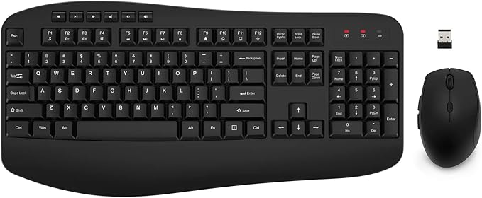 Wireless Keyboard Mouse Combo, EDJO 2.4G Full-Sized Ergonomic Keyboard with Comfortable Palm Rest and Optical Wireless Mouse for Windows, Mac OS PC/Desktops/Laptops (Grey)