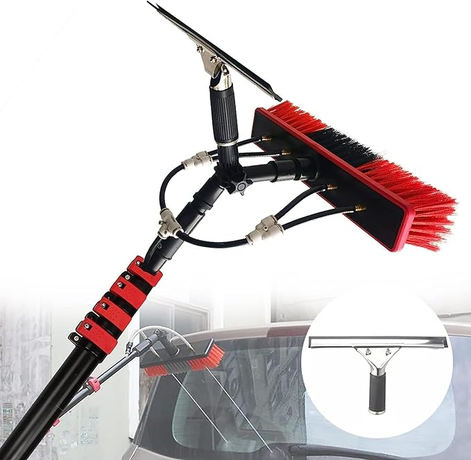 Extendable Window Cleaning Brush Kit, 3.6M-11M Telescopic Pole with 20M Water Supply, Professional Roof Cleaning Tools, Efficient Water Fed Window Cleaning Equipment