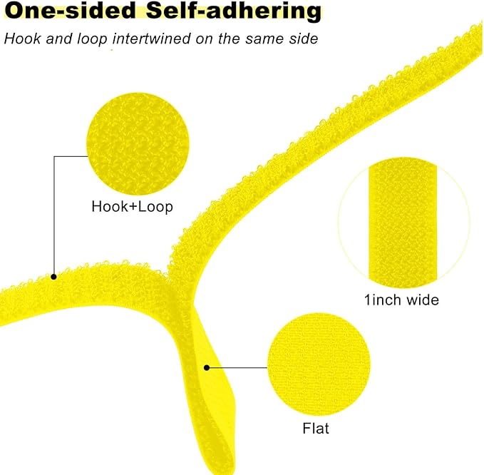YMCRLUX 1"x16ft Hook and Loop Straps with 25 Metal Buckles, Adjustable Fastening Cable Straps, Cut-to-Length Cinch Strap, Reusable Nylon Securing Cord Ties for Organizer or Storage, 1 inch Wide,Yellow