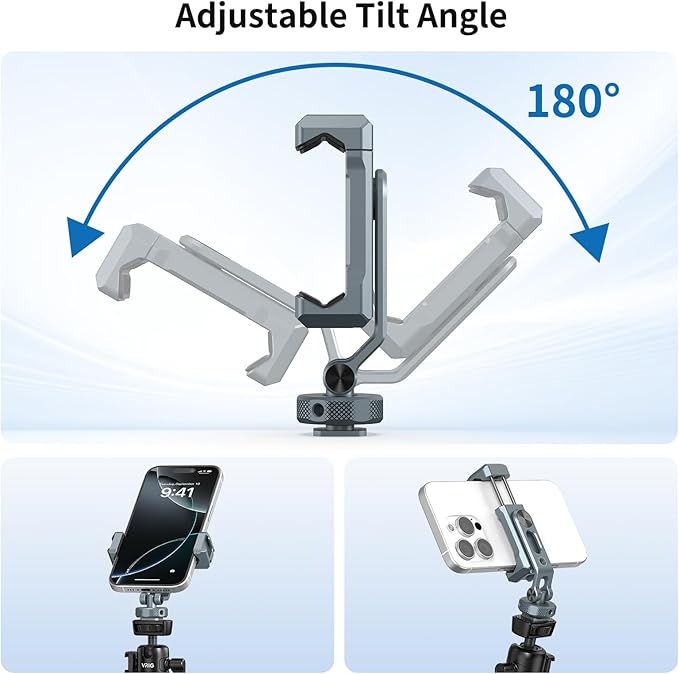 VRIG PH-18 Metal Phone Tripod Mount, 360° Phone Holder for Camera with 2 Cold Shoe Mount & 1/4" Screw Holes Compatible with iPhone Samsung for Vlog Live Stream Video Recording