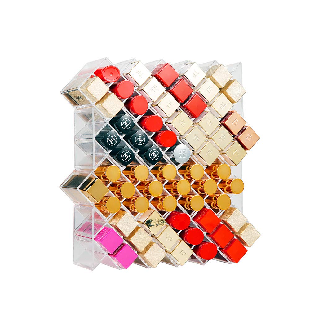 YIEZI Lipstick Holder Organizer 48 Spaces Acrylic Stackable Fish Shape Lipstick Tower, Lip Gloss Storage Stand, Perfect for Lipgloss Organizers Makeup Vanity Display, Clear (3 Pack)