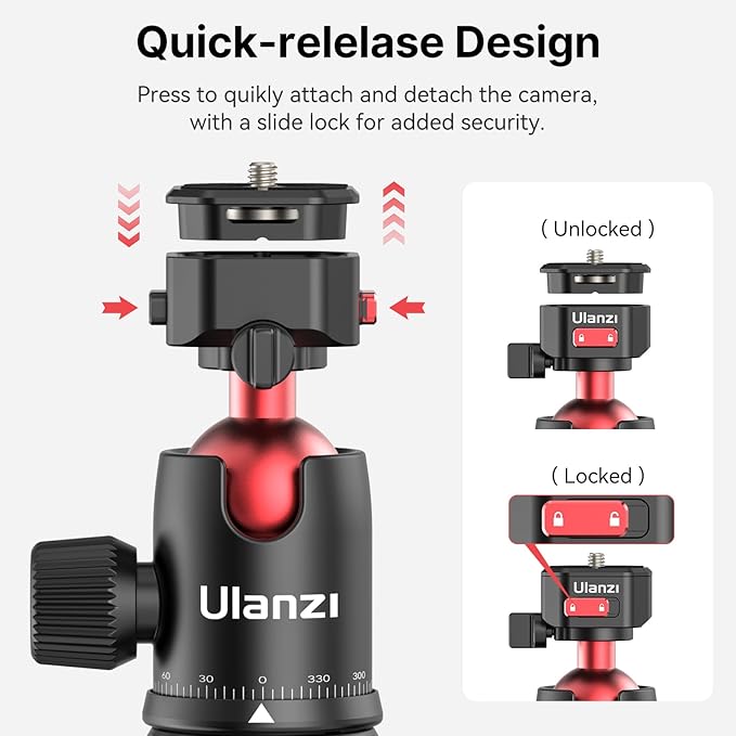 ULANZI TT31 72.4" Claw Quick Release Aluminum Camera Tripod & Monopod, Panorama 360° Ball Head Detachable w 180°Revertible Legs, Up Load 8.82lb, for Sony/Canon/Nikon/Fujifilm and More
