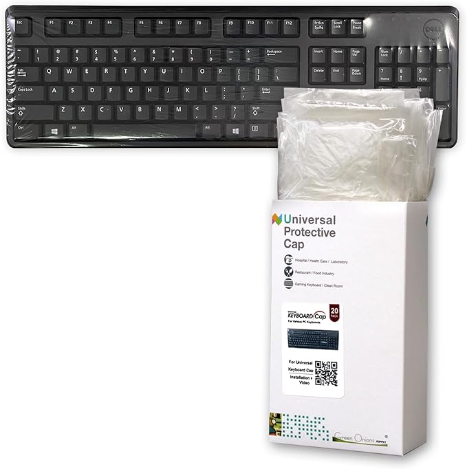 Green Onions Supply Universal KeyboardCap. Fully Covered Flat Style 0.025mm Waterproof Anti-Dust Desktop Keyboard Cover with Numeric Hospital/Dentist Use (20 Packs)