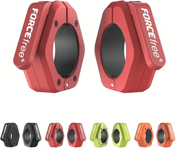 Forcefree+ Barbell Clips (Pair), Barbell Clamps, Quick Release Olympic Barbell Clamps with Anti Slip TPR Grip, Barbell Collars for Secure Weightlifting & Powerlifting (Magnetic, Red)
