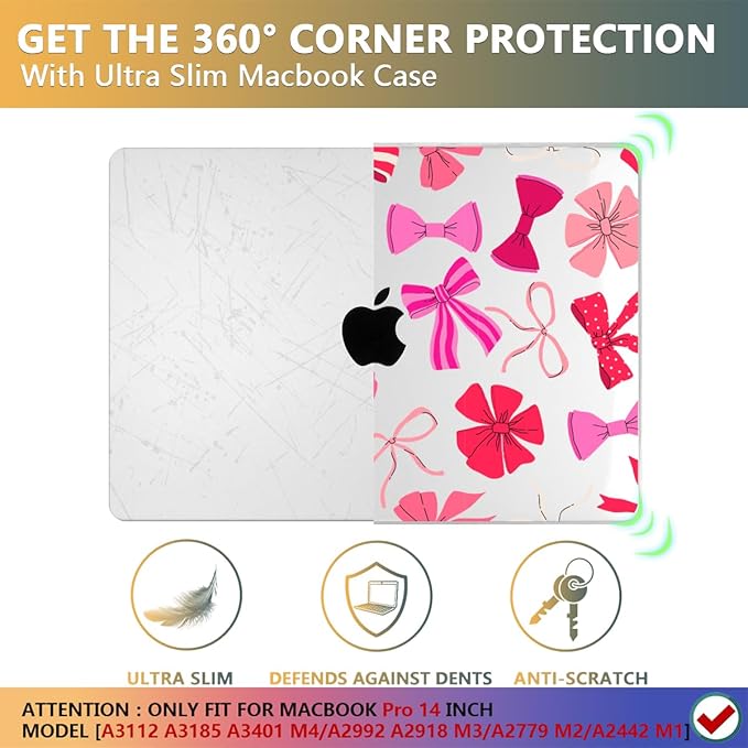 CISSOOK Compatible with MacBook Pro 14 inch 2026-2021 Release M5 M4 M3 M2 M1 Chip A3434 A3112 A3185 A3401 A2918 A2992 A2779 A2442, Hard Shell Case with Keyboard Cover&Screen Protector, Pink Bow