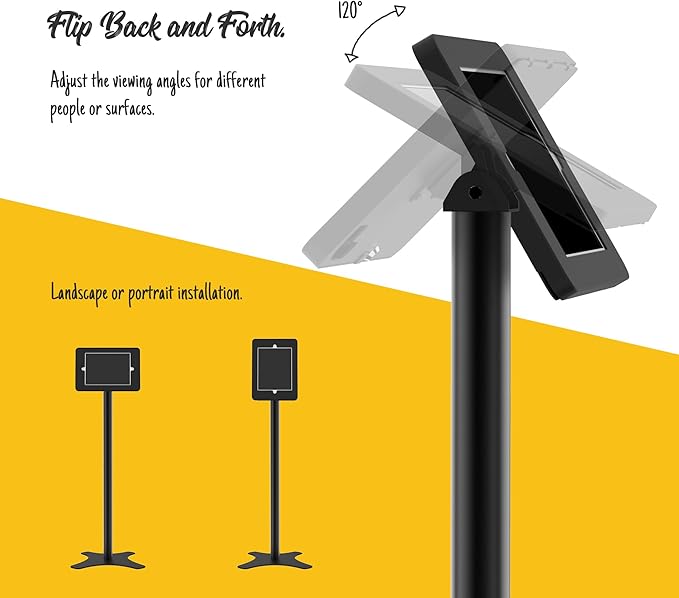 Beelta Tablet Floor Stand Compatible with 10.2" iPad 7 8 9, Rotate Lockable Metal Tablet Enclosure+Aluminum Pole+Metal Base - BSF302BT