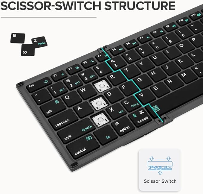 DELUX Full Size Folding Keyboard 78 Keys, Wireless Bluetooth Keyboard with 2-in-1 Touchpad, Portable Travel Multi-Device and Multi-System (KF17)