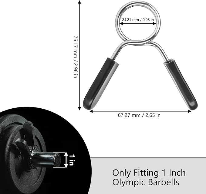 Spring Clip Collars 1 Inch Olympic Barbell Clamps Dumbbell Clips Weight Bar Clips for Weightlifting, Powerlifting, Strength Training (3 Pairs)