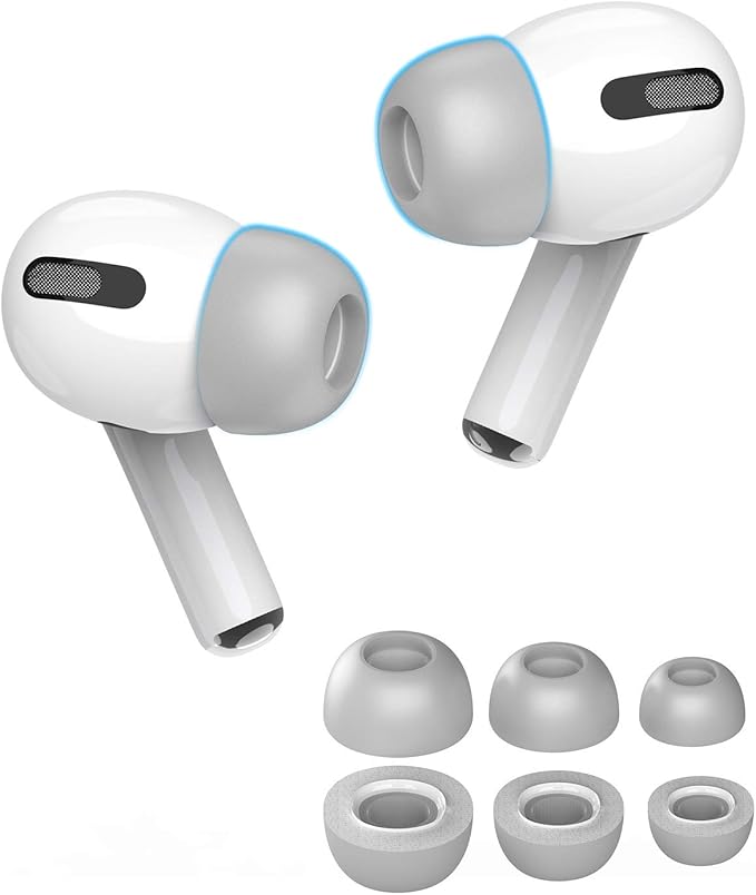 Lanwow Premium Memory Foam Tips for AirPods Pro 1st & 2nd Gen. Not for AirPods Pro 3. No Silicone Eartips Pain. Anti-Slip Eartips. Fit in The Charging Case, 3 Pairs (S/M/L, Grey)