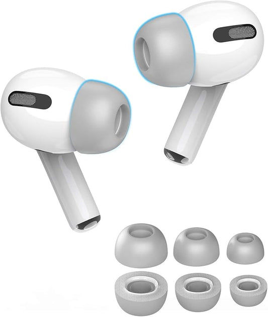 Lanwow Premium Memory Foam Tips for AirPods Pro 1st & 2nd Gen. Not for AirPods Pro 3. No Silicone Eartips Pain. Anti-Slip Eartips. Fit in The Charging Case, 3 Pairs (S/M/L, Grey)