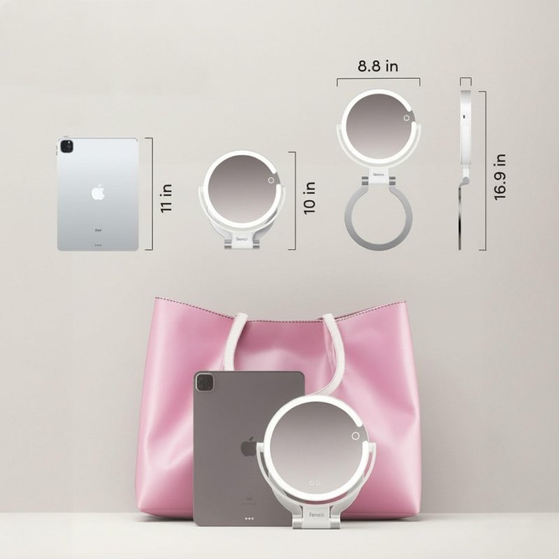 Fancii Travel Magnifying Mirror 10x /1x with Lights, Rechargeable | 9-Inch Extra Large LED Lighted Makeup Mirror, Folding Double Sided Portable Vanity Mirror, 3 Light Settings, Touch Sensor (Sadie)