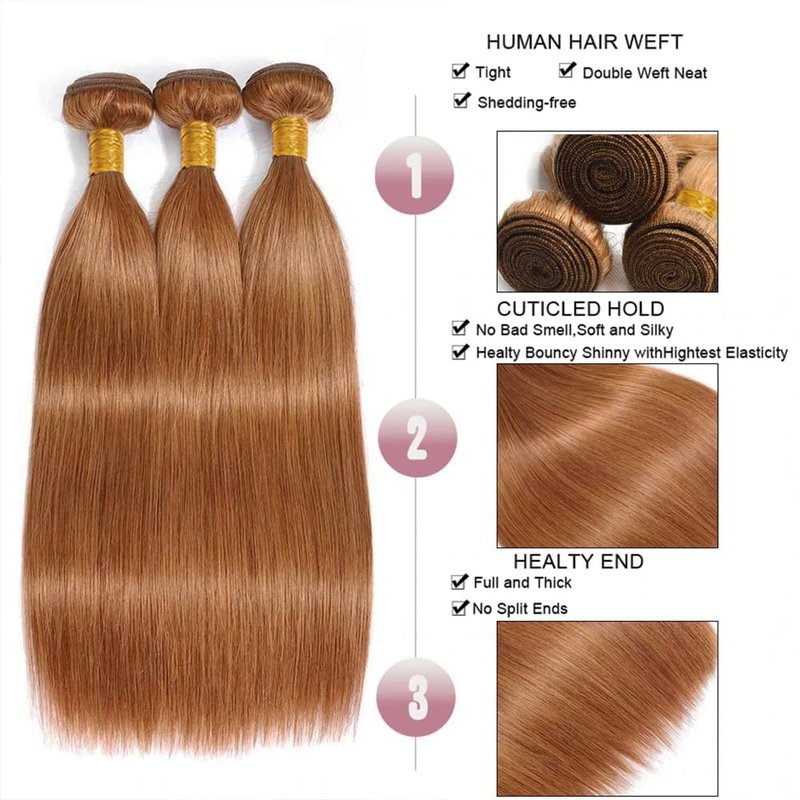 Human Hair Bundles - 10-14 Inch Straight Light Brown 11A Brazilian Virgin Hair Extensions for Black Women