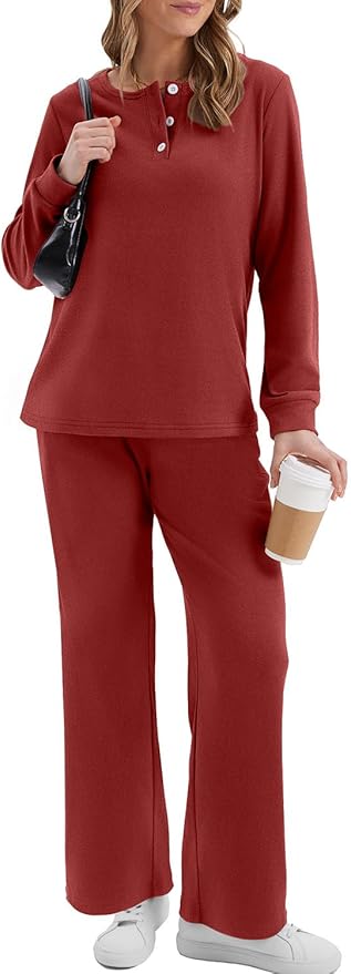 WIHOLL Lounge Sets for Women Two Piece Outfits Button Down Sweatsuit Sweatpant with Pockets Fall Fashion 2025