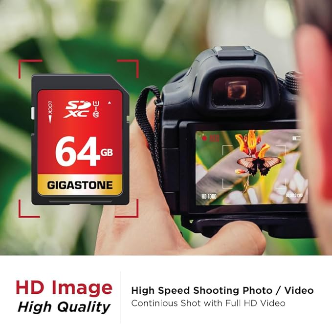 GIGASTONE 64GB SD Card 2-Pack UHS-I U1 Class 10 SDXC Memory Card High Speed Full HD Video Olympus Digital Camera with 2 mini Cases