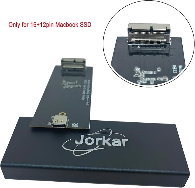 Jorkar External USB-C 3.2 SSD Enclosure for MacBook Air/Pro 12+16 PIN SSDs, Hard Drive Reader for A1466 A1465 A1502 A1398 SSDs mid 2013-2017, Portable Mac SSD to USB C Adapter Case